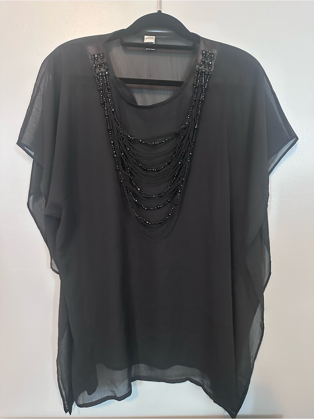 Chico's Black Beaded Draped Chiffon Tunic